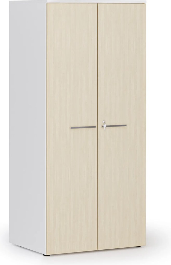 Kancelárska policová skriňa PRIMO WHITE s dverami, 1781 x 800 x 600 mm, biela/breza