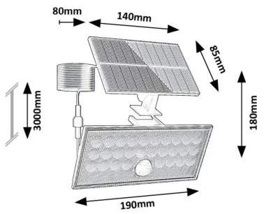 Rabalux 77129 - LED solárny reflektor so senzorom ZAVOD LED/8W/3,7V IP65