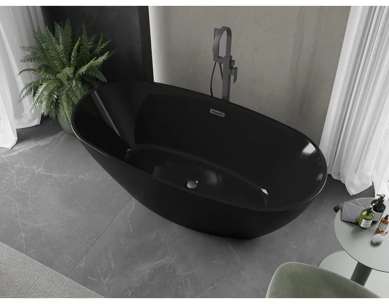 Mexen Eris, voľne stojaca vaňa 170 x 80 cm, čierna, brúsený grafit prepad, 53441708070-95