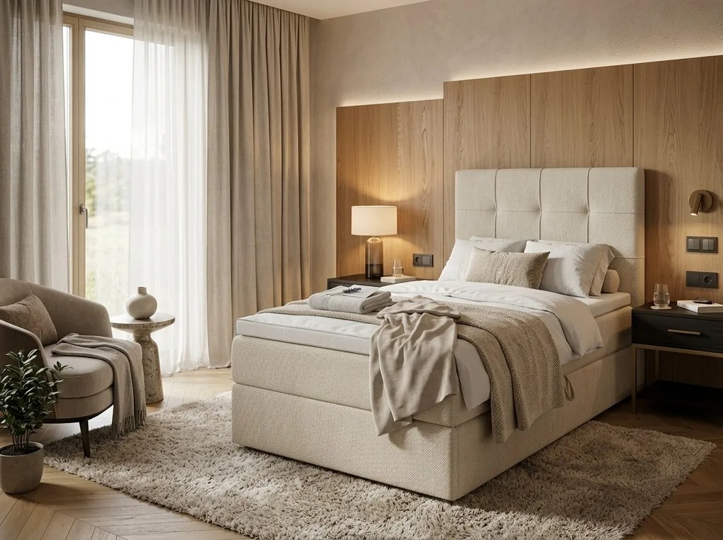 Čalúnená posteľ boxspring DIRELIS VIBE 90x200 cm krémová Matrac: Matrac Bonell pružinový