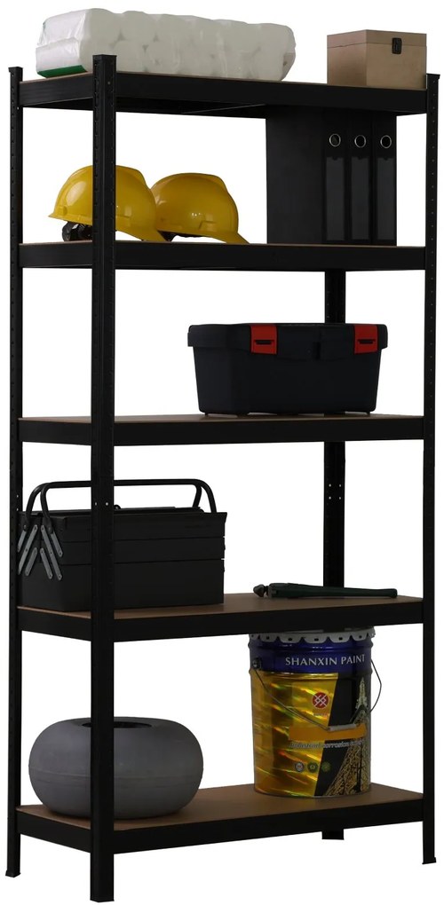 Kovový regál BestBerg BBMS-10B / 90 x 180 x 40 cm / 5 políc / čierna / hnedá