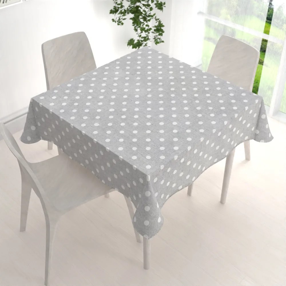 Biante Dekoračný štvorcový obrus Porto PRT-018 Biele bodky na sivom režnom 90x90 cm