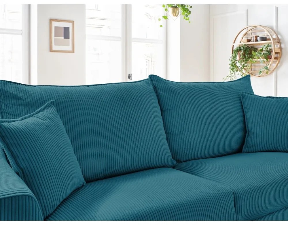 Modrá menčestrová rozkladacia pohovka 225 cm Augustin – Bobochic Paris