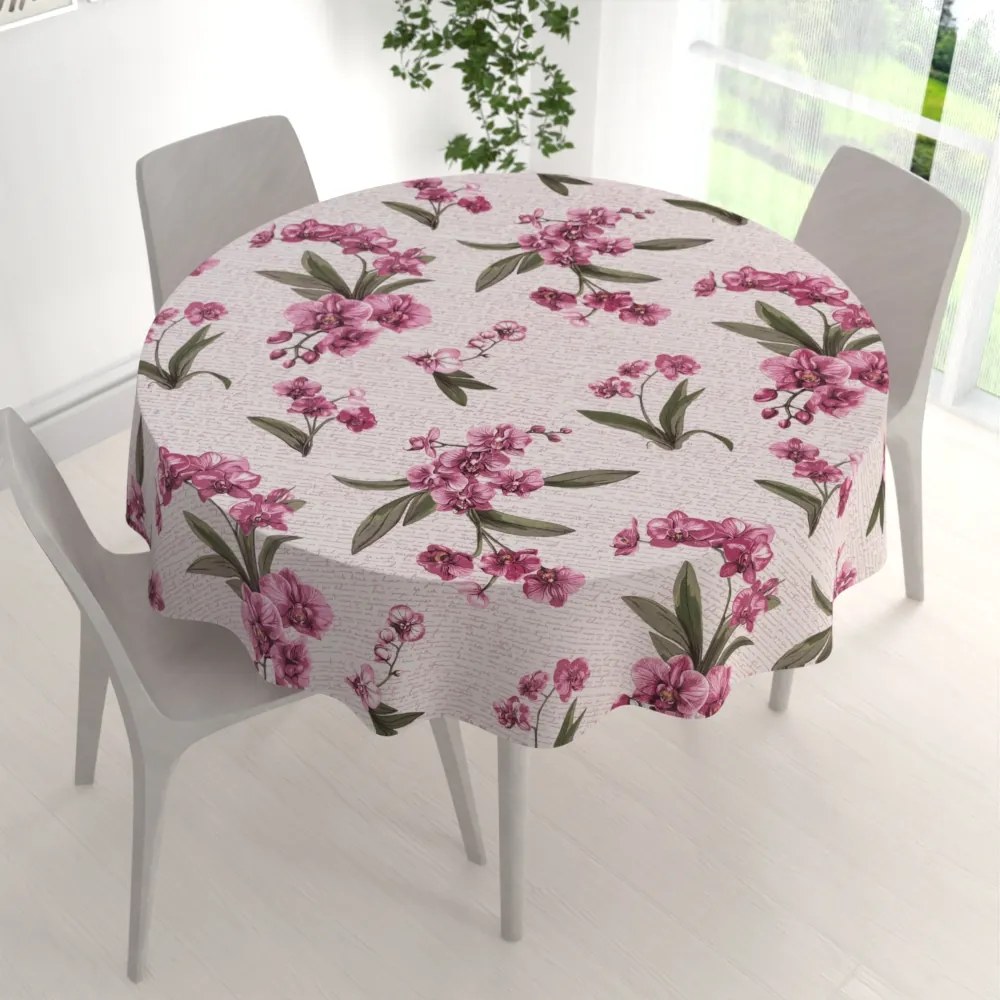 Biante Bavlnený okrúhly obrus Sandra SA-635 Ružovofialové orchidey na bielom Ø 70 cm
