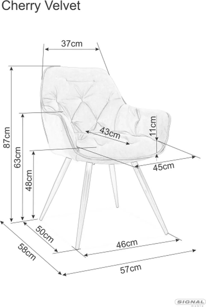 SI Čerešňová zamatová stolička sivý