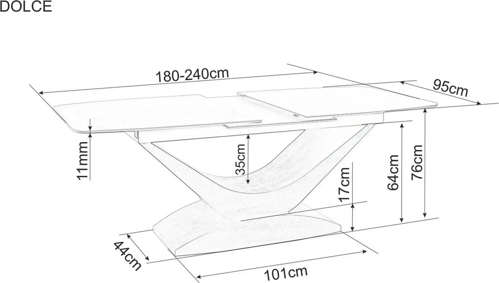 Jídelní rozkládací stůl Dolce 180/240 cm keramika šedý mramor/ořech