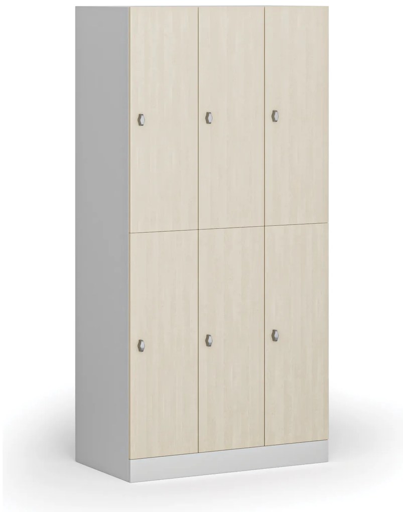 Šatníková skrinka s úložnými boxmi, 6 boxov, 1850 x 900 x 500 mm, demont, otočný zámok, laminované dvere, breza