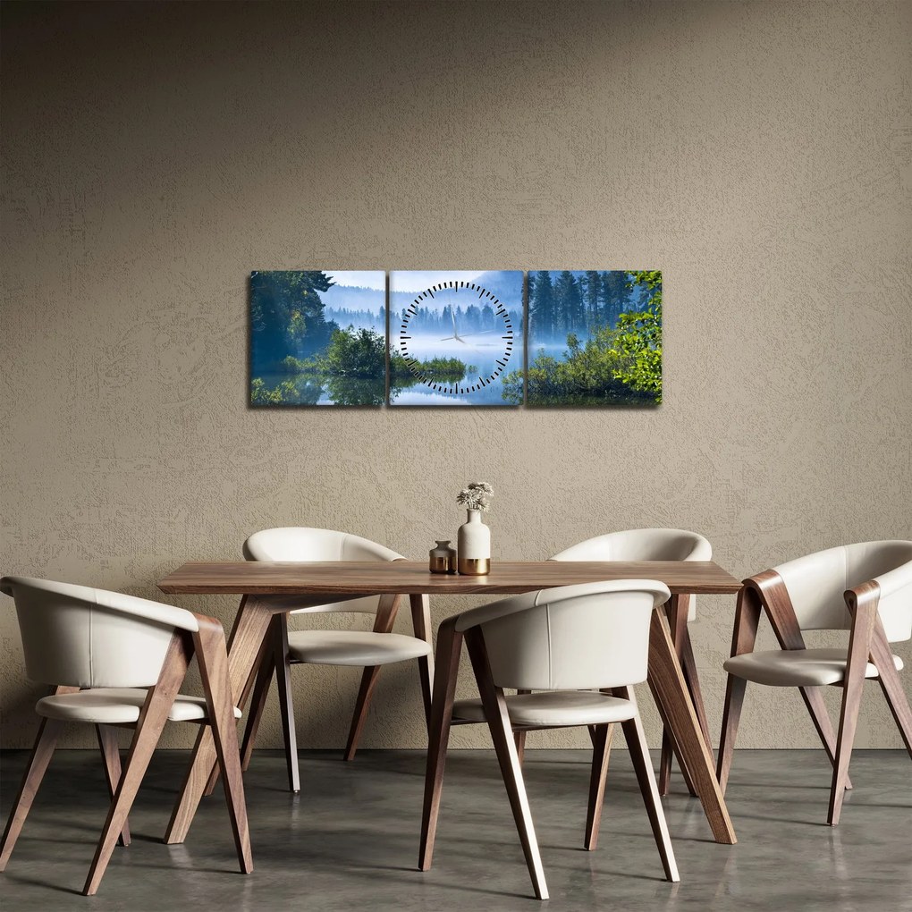 Obraz horského jazera (s hodinami) (90x30 cm)