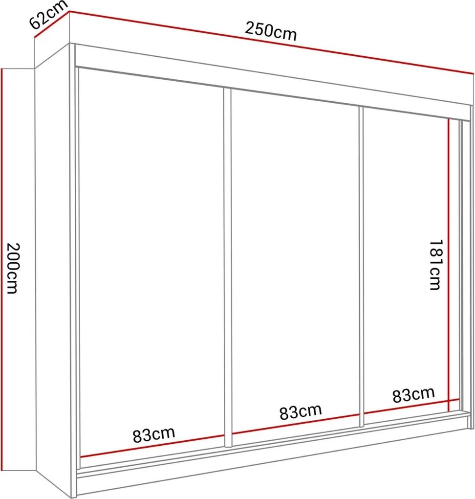 ŠATNÍKOVÁ SKRIŇA S POSUVNÝMI DVERAMI NINA BIELA + ZRKADLO 250 cm