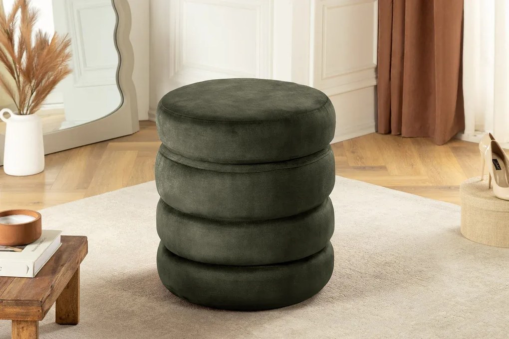 Taburetka VOQUE 50 cm zamatovo zelená s úložným priestorom