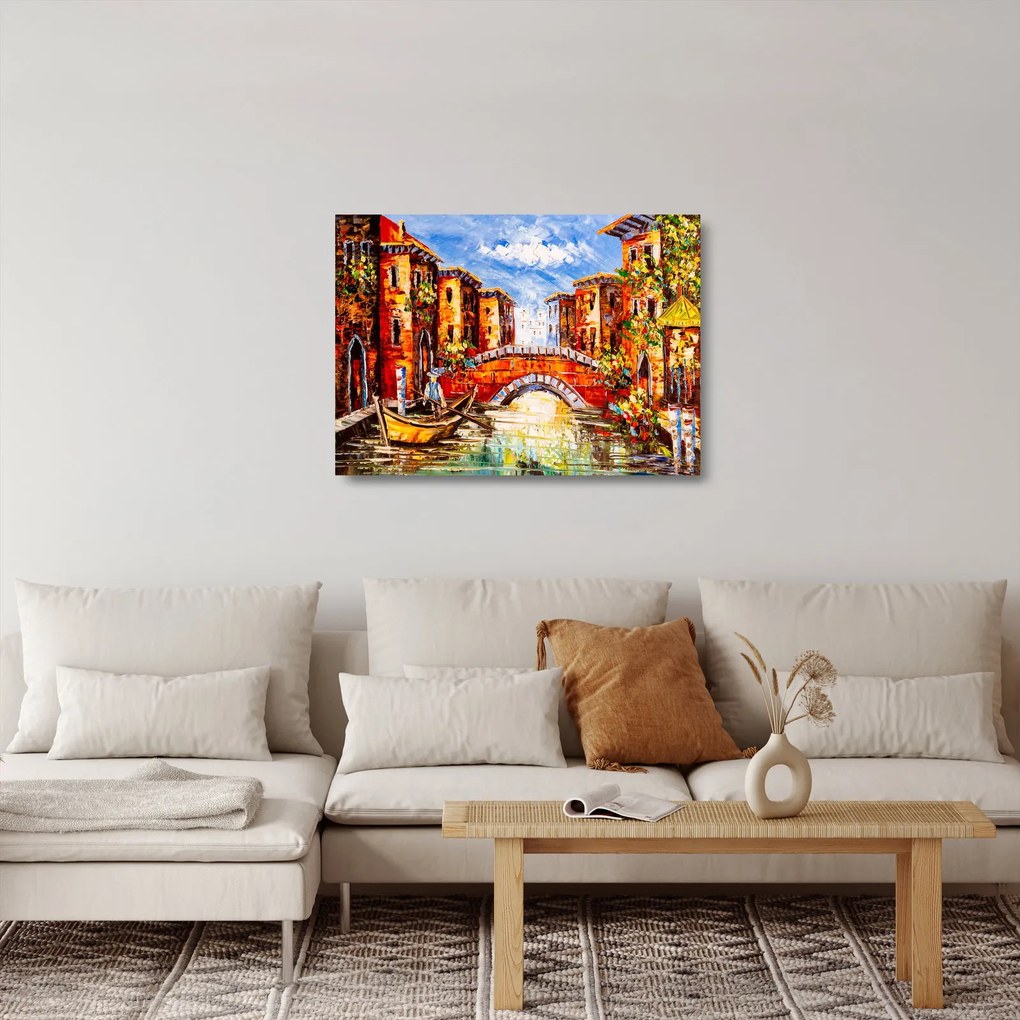 Sklenený obraz - Olejomaľba mesta III. (70x50 cm)
