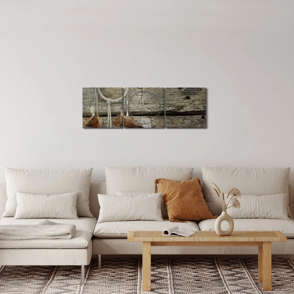 Obraz - Lapač snov (s hodinami) (90x30 cm)