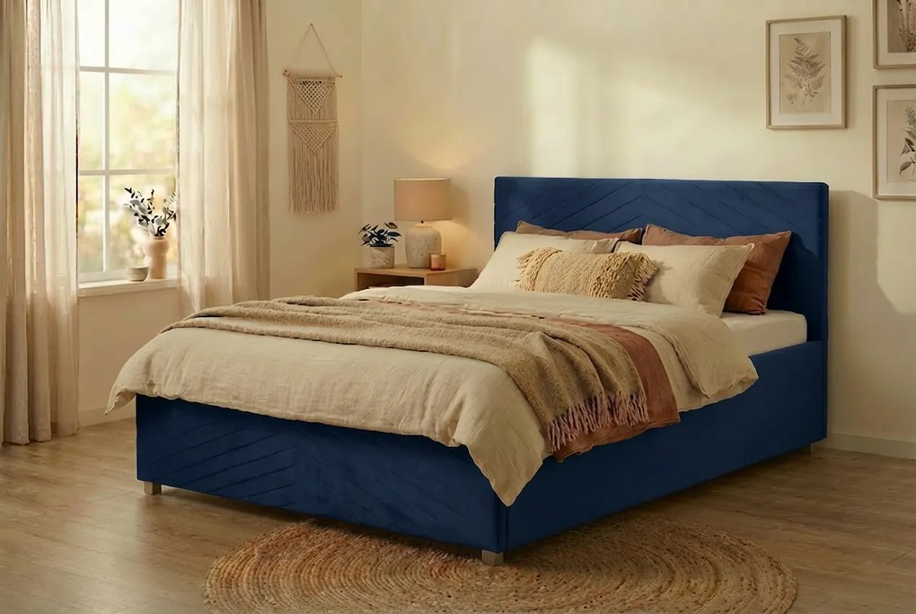 Postel VEGA 120x200 cm Tmavomodrá S matracom