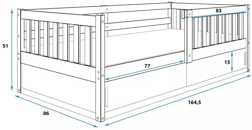 Detská posteľ 80x160 AGAPI s matracom a dvierkami - grafit