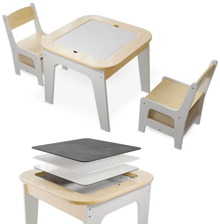 Detský stôl a stoličky s úložným priestorom a doskou