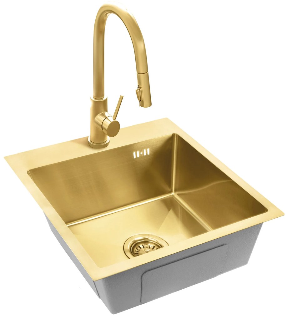 Rea Leo, 1-komorový oceľový drez 400x450x185 mm, zlatá matná, ZLE-06001
