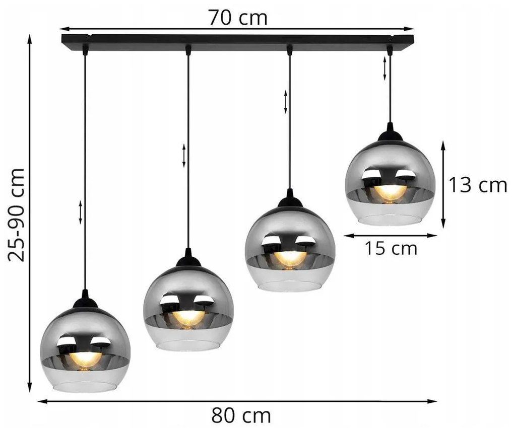 Závesné svietidlo Bergen, 4x chrómové/transparentné sklenené tienidlo (fi 15cm)