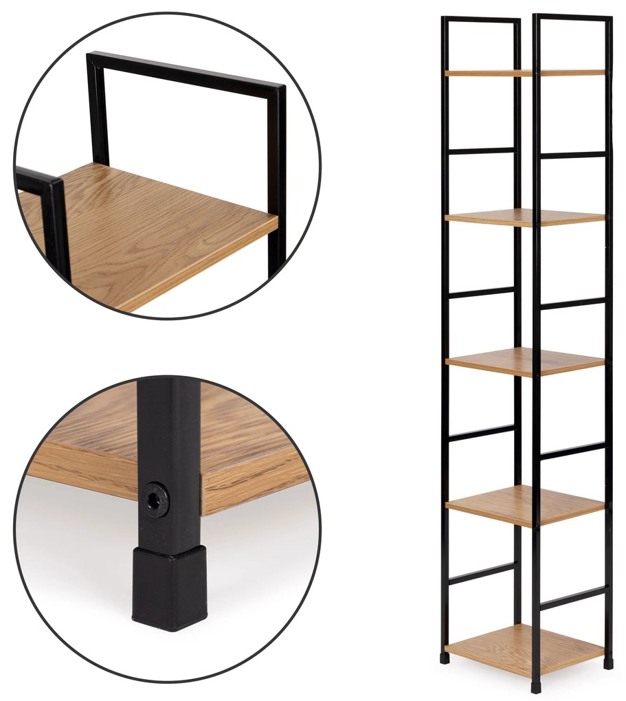 ModernHome MULTISTORE Moderný drevený regál, kovový rám LOFT - 5 políc