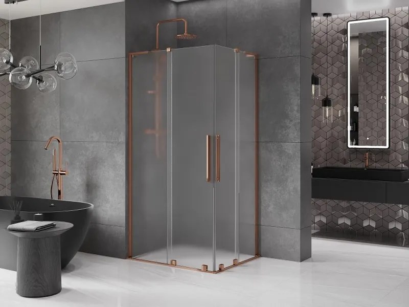 Mexen Velar L Duo, sprchový kút s posuvnými dverami 90 x 80 cm, 8mm sklo námraza, ružové zlato, 871-090-080-02-33-60
