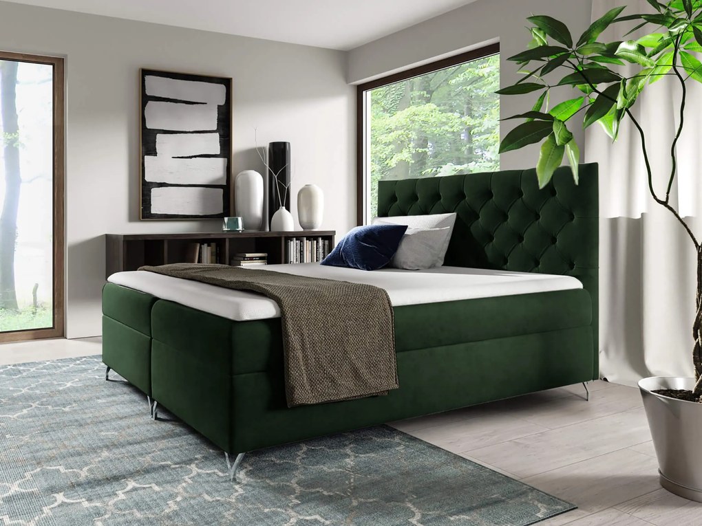 GR Čalúnená boxspring manželská posteľ Guliette s matracom - zelená Rozmer: 180x200