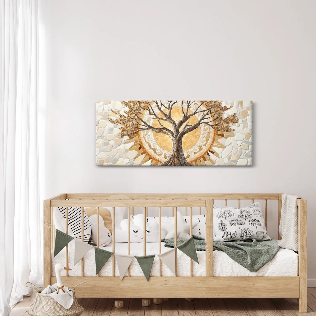 Obraz – Zlatý strom života v mozaike (120x50 cm)