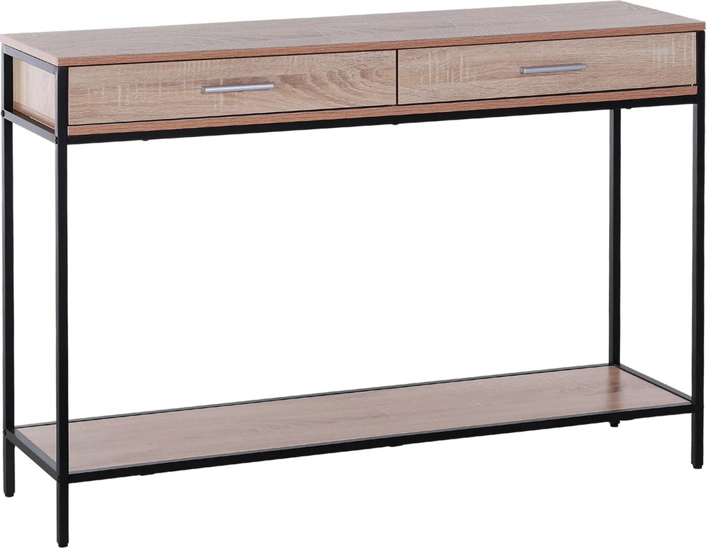 HOMCOM Konsolový stolík s industriálnym štýlom a zásuvkami so oceľovou konštrukciou na chodbu 120x30x81.5 cm Dub | Aosom