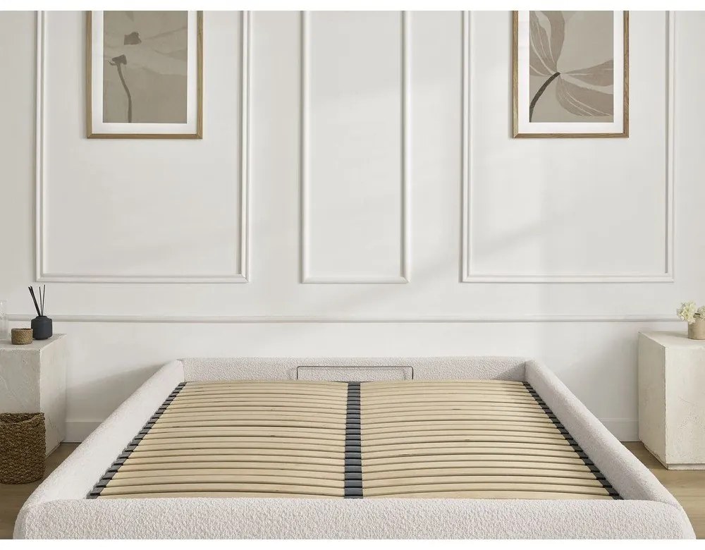 Biela čalúnená dvojlôžková posteľ s úložným priestorom/bez čela s roštom 180x200 cm Inera – Bobochic Paris