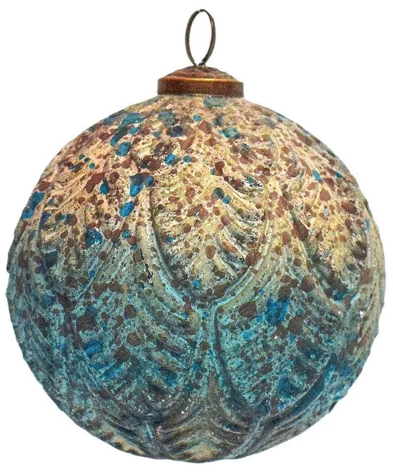 Hnedo-tyrkysová antik vianočná sklenená ozdoba - Ø 12*12 cm