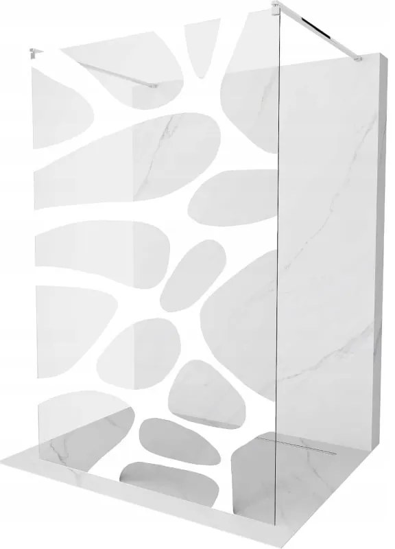 Mexen Kioto, priechodná sprchová zástena 140 x 200 cm, 8mm sklo číre/biely vzor, 2x chrómová stabilizačná rozpera, 800-140-002-01-97