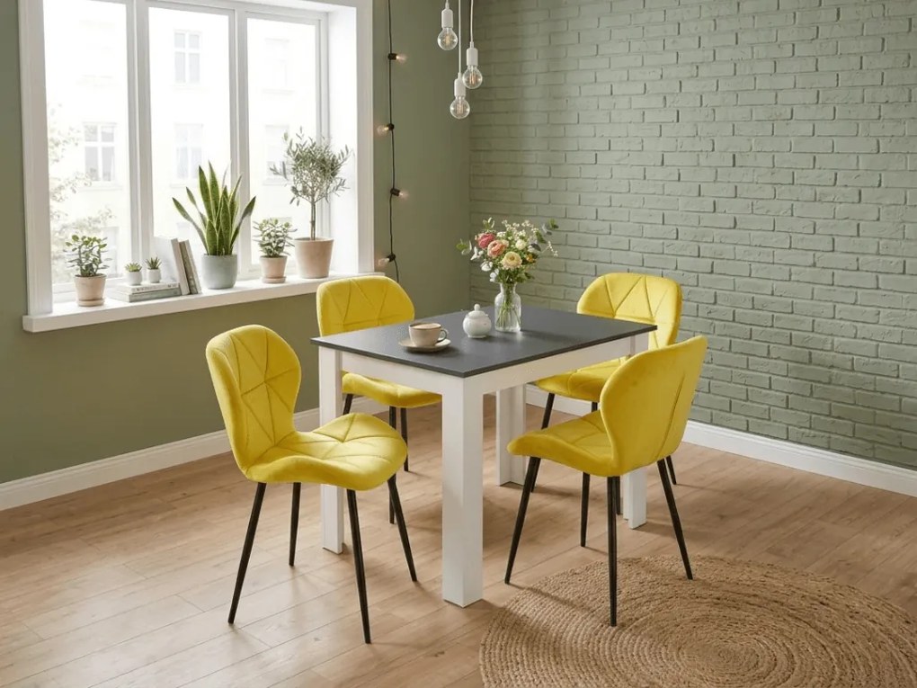 Jedálenská stolička MANGO VELVET s čiernymi nohami, žltá
