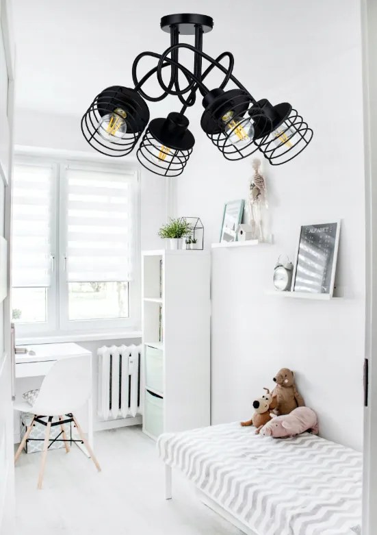 Závesná lampa na strop LOFT 4x čierna pružina