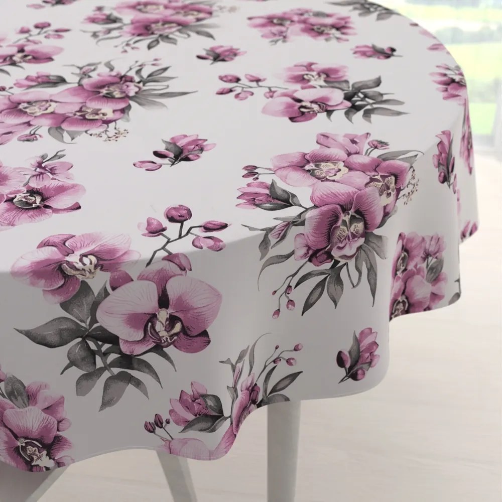 Biante Bavlnený okrúhly obrus Sandra SA-623 Lila orchidey na bielom Ø 60 cm