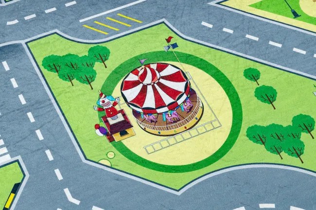 Detský koberec protišmykový BAMBINO 9028 mesto, zelený / sivý
