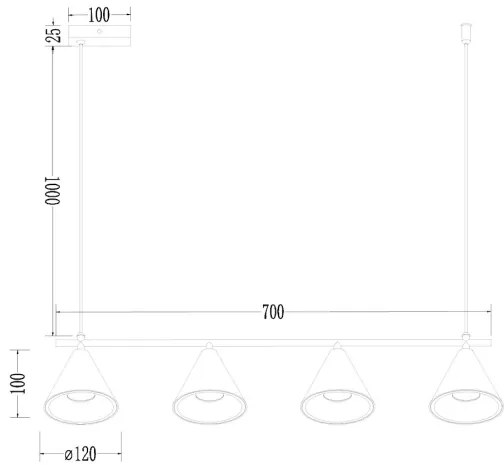 Luster na lanku CONE 4xGU10/10W/230V zlatá/čierna