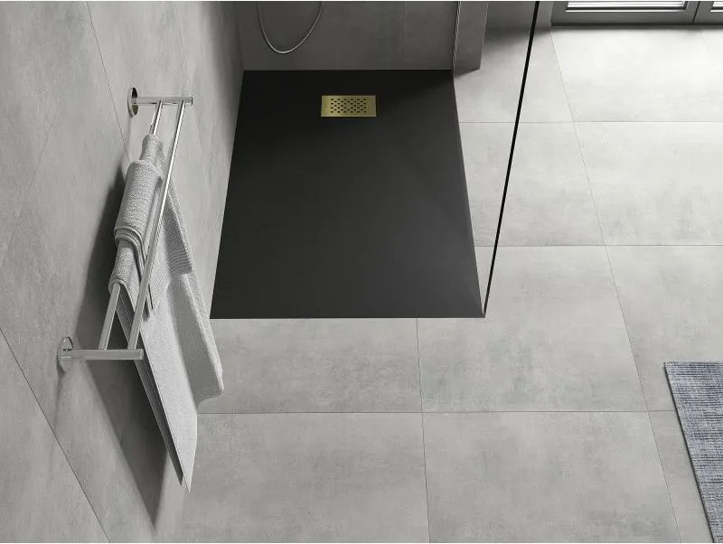 Mexen Hugo, obdĺžniková sprchová vanička SMC 110 x 70 cm, čierna, zlatá krytka, 42707011-G