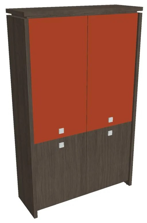 Vysoká skriňa Verno 128 x 46 x 210 cm, kombinované dvere, dub antracit / oranžová