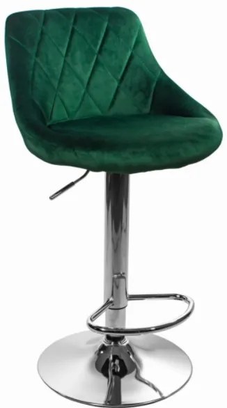 Zamatová barová stolička Oklahoma zelená s čiernym podstavcom