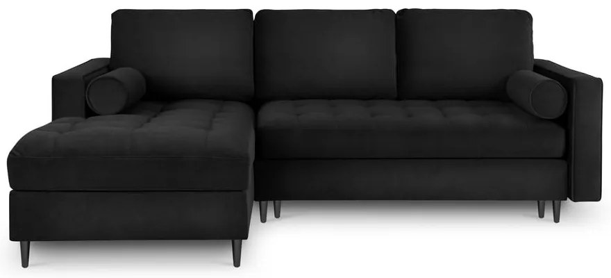 Čierna zamatová rozkladacia rohová pohovka Milo Casa Santo, ľavý roh