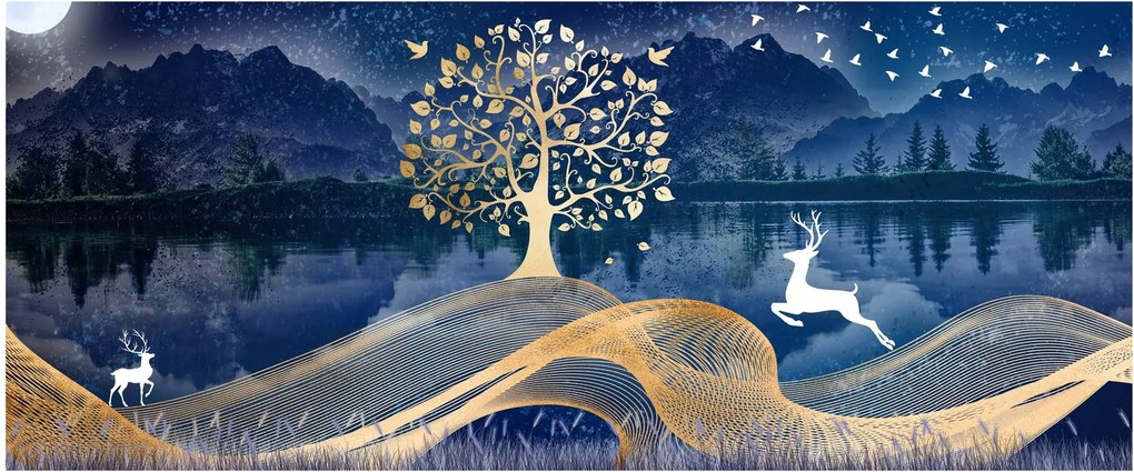 Obraz jeleňov pri splne (120x50 cm)