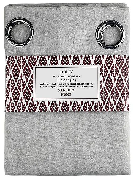 Záclona na priechodkách Dolly polyester svetlosivá 140x260 (x2) Merkury Home