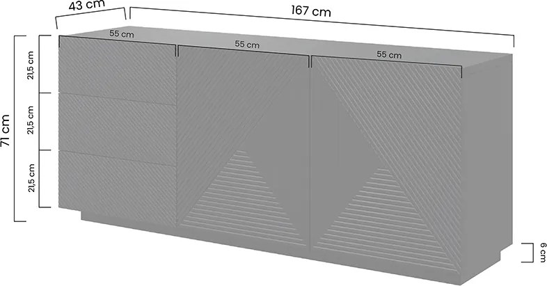 Biela komoda Asha 167 cm s dvoma dverami a zásuvkami - lesklá
