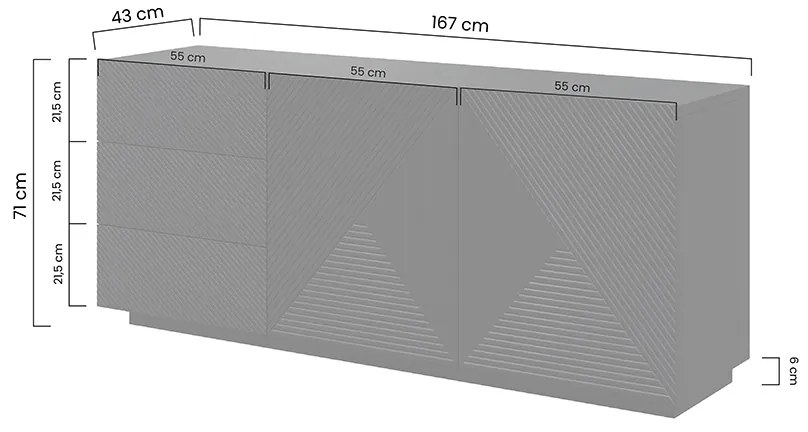 Komoda Asha 167 cm na sokli - biely lesk