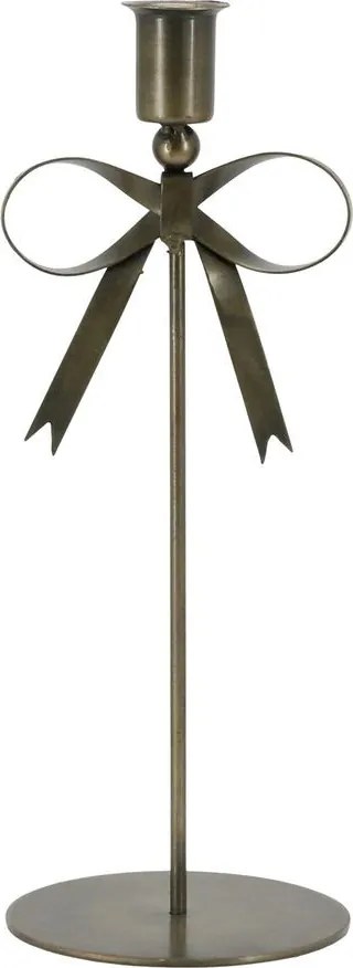 Mosadzný antik kovový svietnik zdobený mašľou Bow Antique – 10*10*27 cm