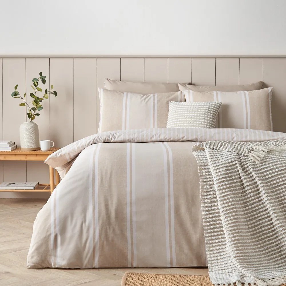 Béžové 3-dielne obliečky na dvojlôžko 200x200 cm Banded Stripe – Catherine Lansfield