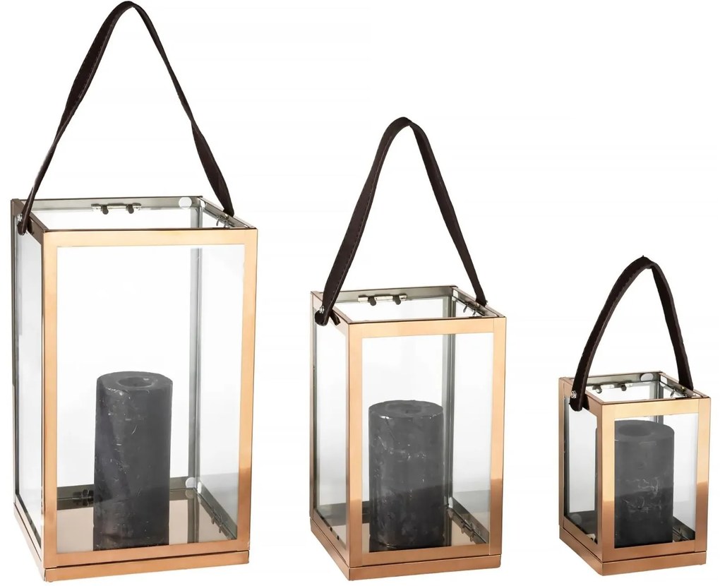 Dekoratívne set 3 lucerien - kov / sklo - 30 cm / 23 cm / 15 cm