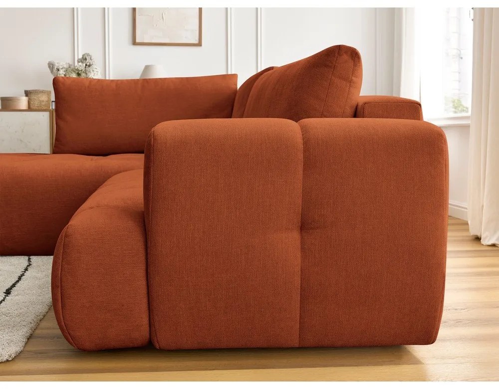 Rozkladacia/s úložným priestorom rohová pohovka v tehlovej farbe (ľavý roh/do L) Fuji – Bobochic Paris