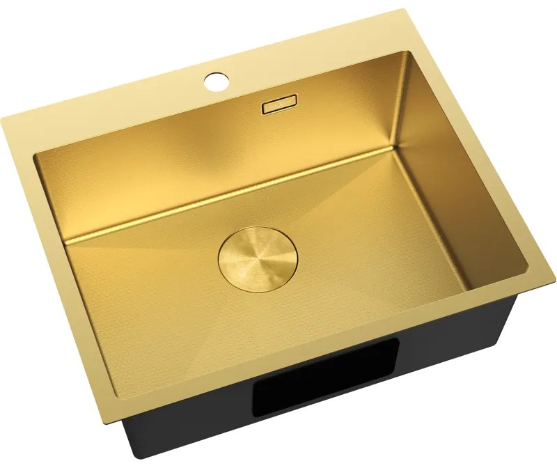Mexen Solix, 1-komorový nerezový drez 600 x 500 mm, brúsená zlatá, vzor voština, 6408601000-55HC