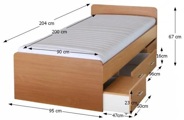 Jednolôžková posteľ s úložným priestorom Duet 80262 90 - buk