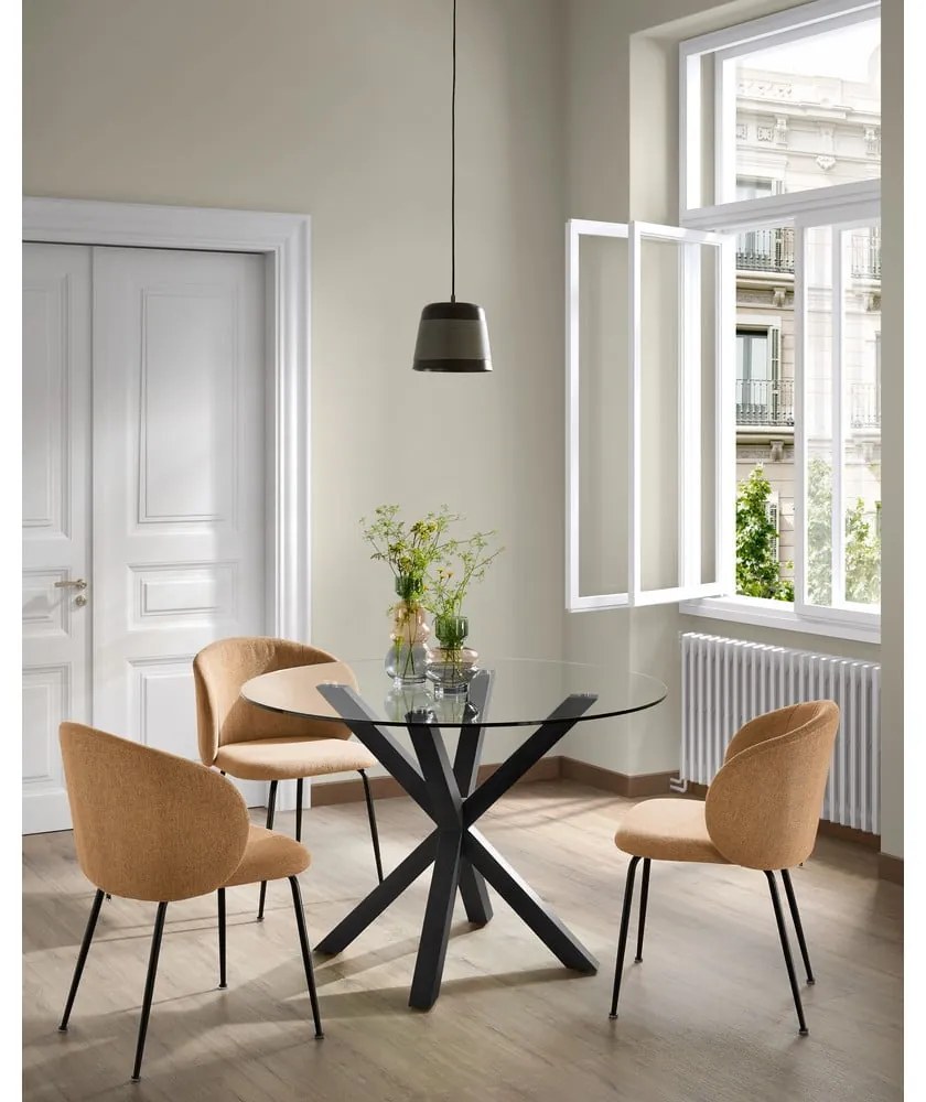 Guľatý jedálenský stôl so sklenenou doskou Kave Home, ø 119 cm