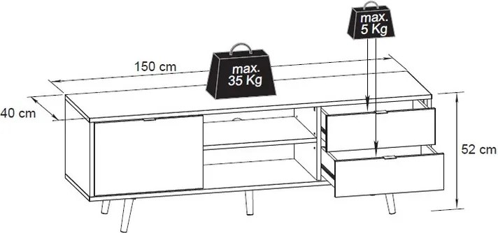 TV skrinka Cuba, dub/biela/šedá/petrolejová